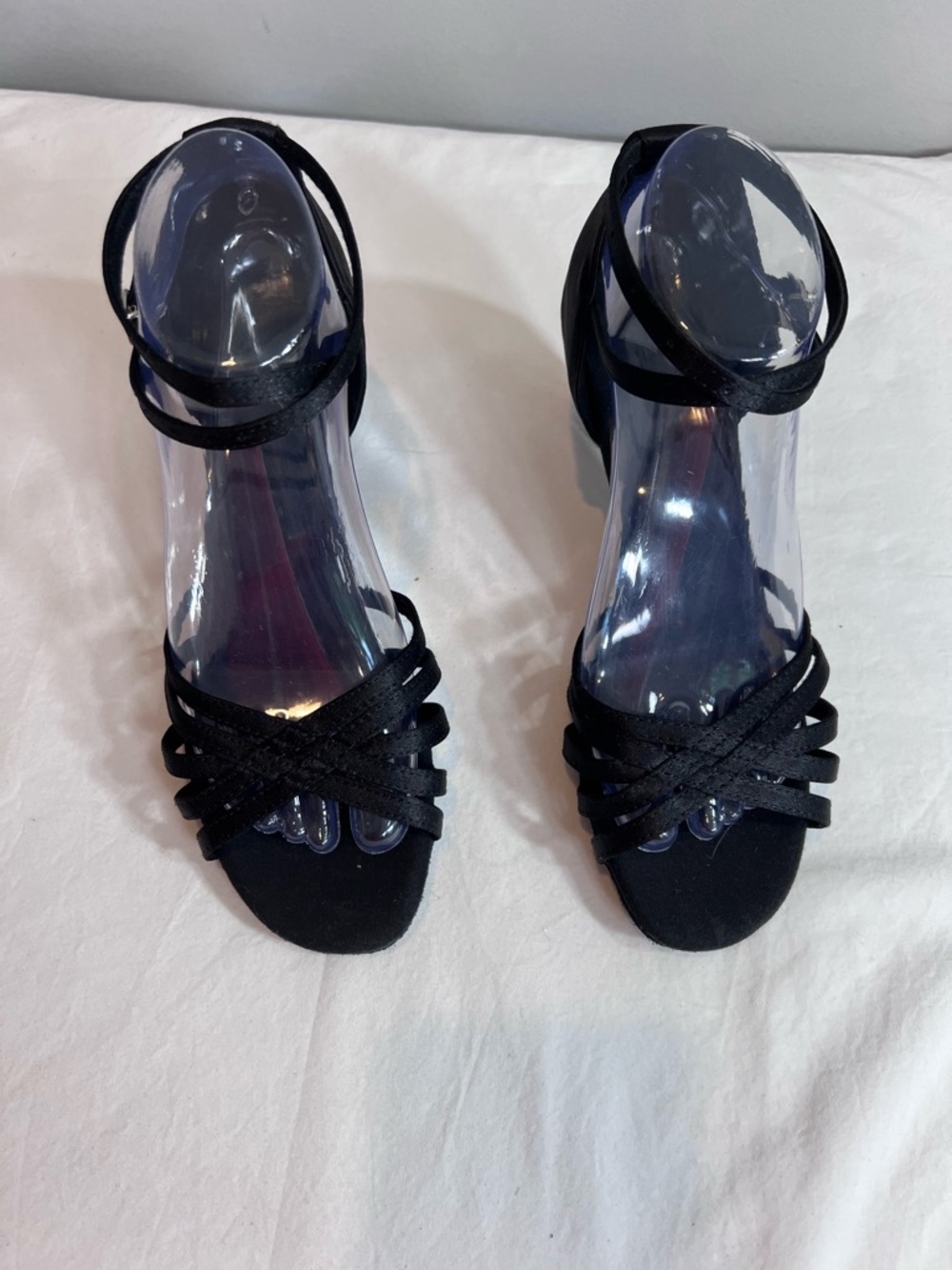Black satin ballroom latin salsa cha cha dance shoes 2.5” flared heel
